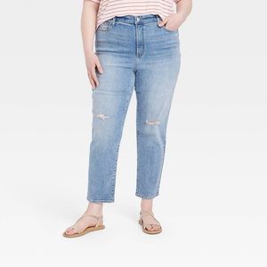 Universal Thread Blue Straight Leg Jeans with Distressed Details